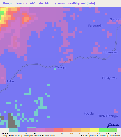 Dunga,Indonesia Elevation Map