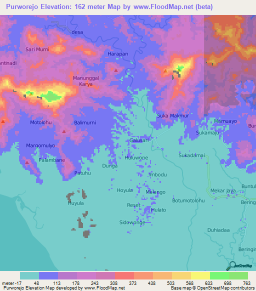 Purworejo,Indonesia Elevation Map