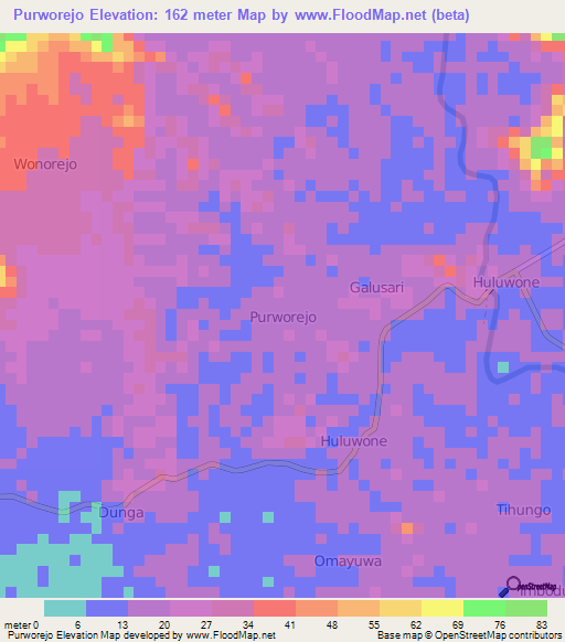 Purworejo,Indonesia Elevation Map