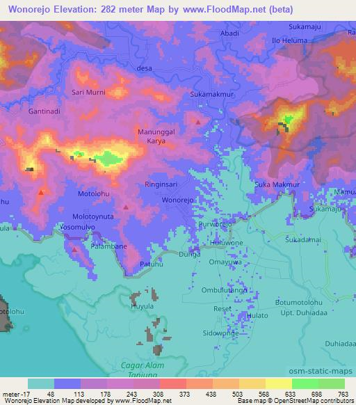 Wonorejo,Indonesia Elevation Map