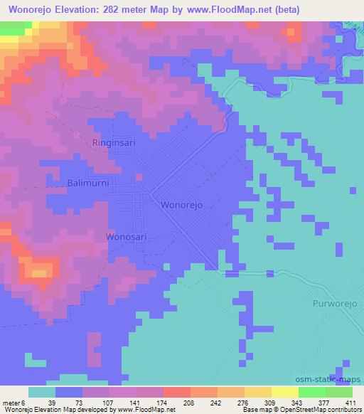 Wonorejo,Indonesia Elevation Map