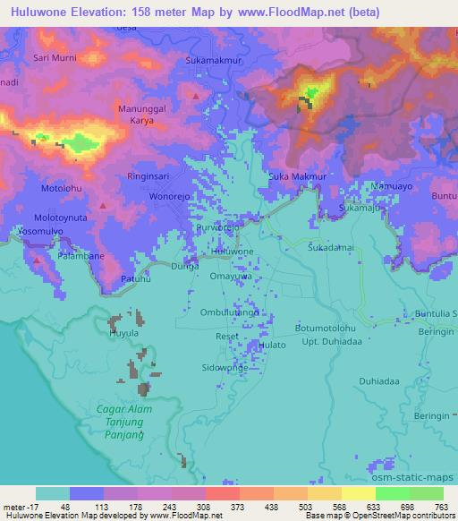 Huluwone,Indonesia Elevation Map