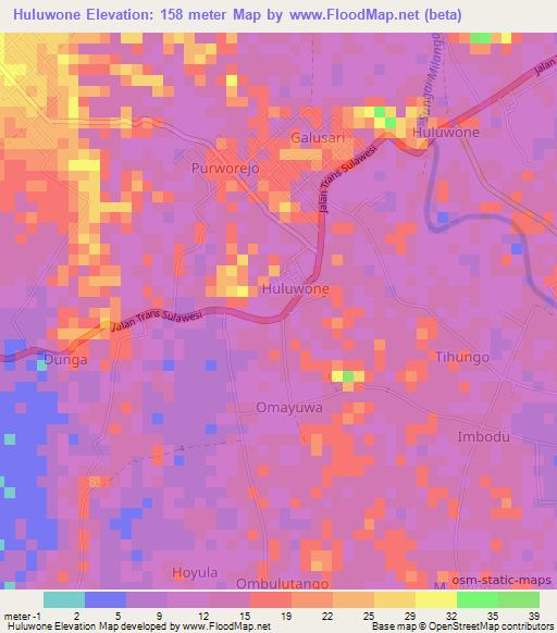 Huluwone,Indonesia Elevation Map