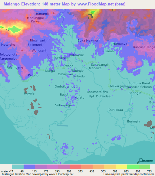 Malango,Indonesia Elevation Map