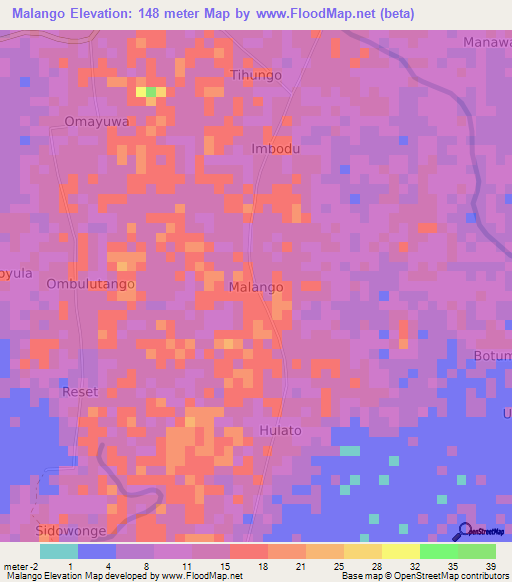 Malango,Indonesia Elevation Map