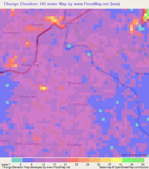 Tihungo,Indonesia Elevation Map
