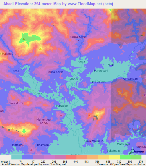 Abadi,Indonesia Elevation Map