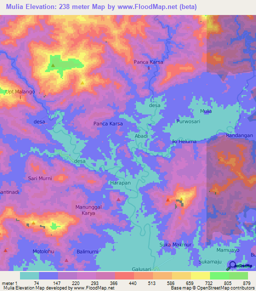 Mulia,Indonesia Elevation Map