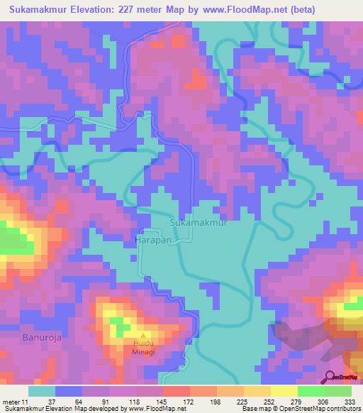 Sukamakmur,Indonesia Elevation Map