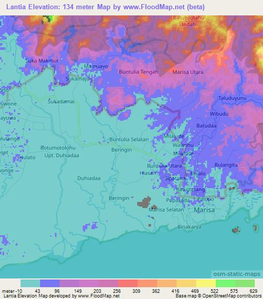 Lantia,Indonesia Elevation Map