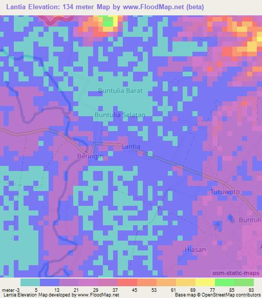 Lantia,Indonesia Elevation Map