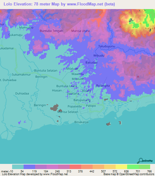 Lolo,Indonesia Elevation Map