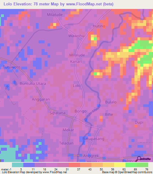 Lolo,Indonesia Elevation Map