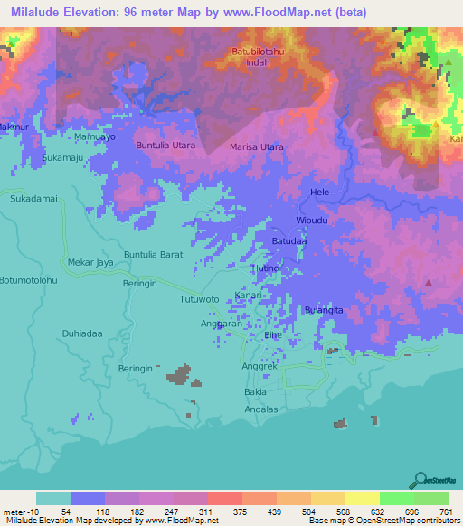 Milalude,Indonesia Elevation Map