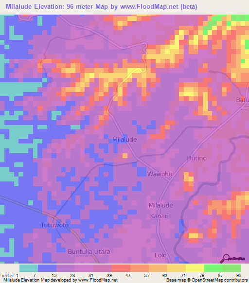 Milalude,Indonesia Elevation Map