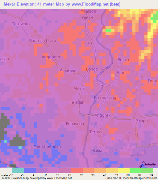 Mekar,Indonesia Elevation Map