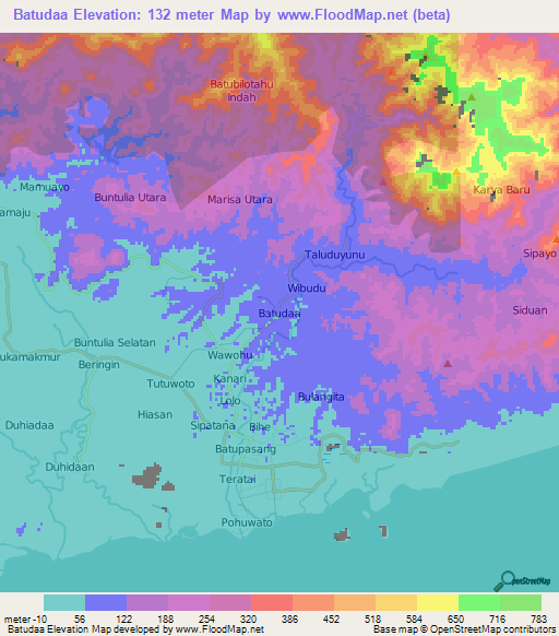 Batudaa,Indonesia Elevation Map