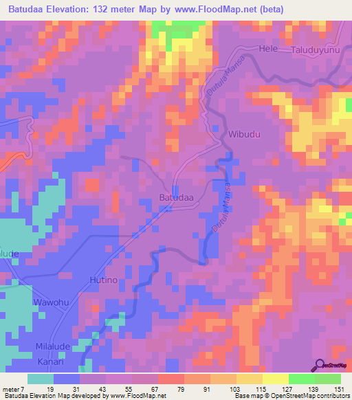 Batudaa,Indonesia Elevation Map