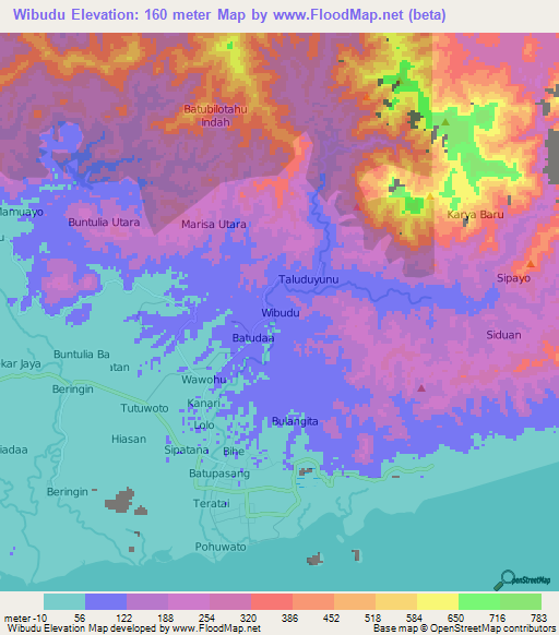 Wibudu,Indonesia Elevation Map