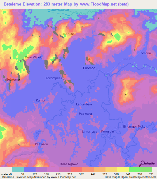 Beteleme,Indonesia Elevation Map