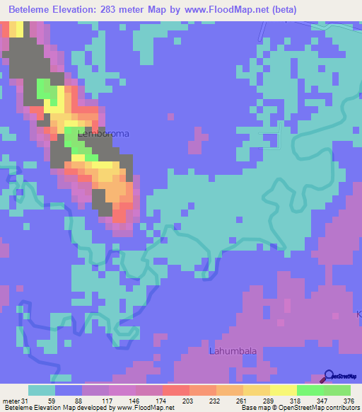 Beteleme,Indonesia Elevation Map