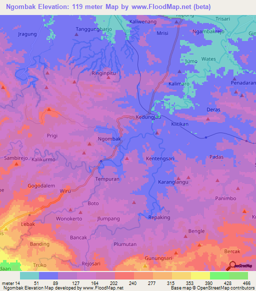 Ngombak,Indonesia Elevation Map