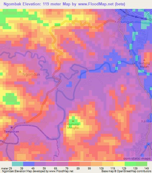 Ngombak,Indonesia Elevation Map