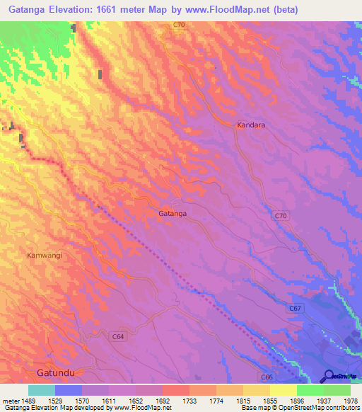 Gatanga,Kenya Elevation Map