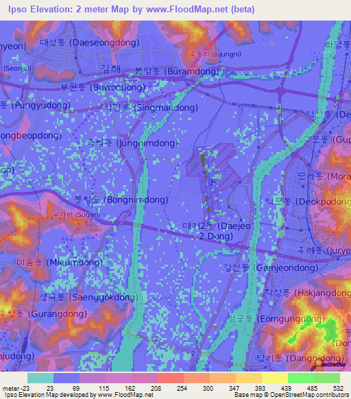 Ipso,South Korea Elevation Map