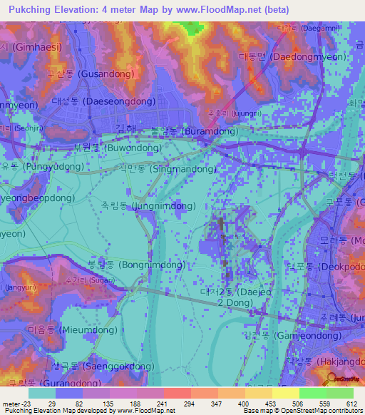 Pukching,South Korea Elevation Map