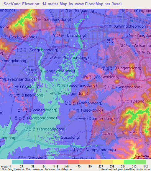 Soch'ang,South Korea Elevation Map