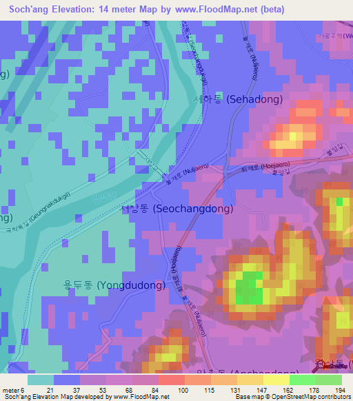 Soch'ang,South Korea Elevation Map