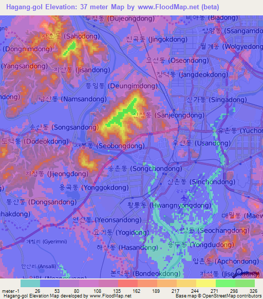 Hagang-gol,South Korea Elevation Map