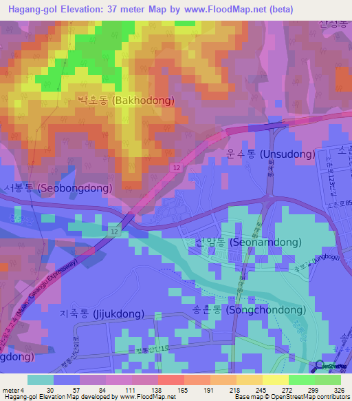 Hagang-gol,South Korea Elevation Map