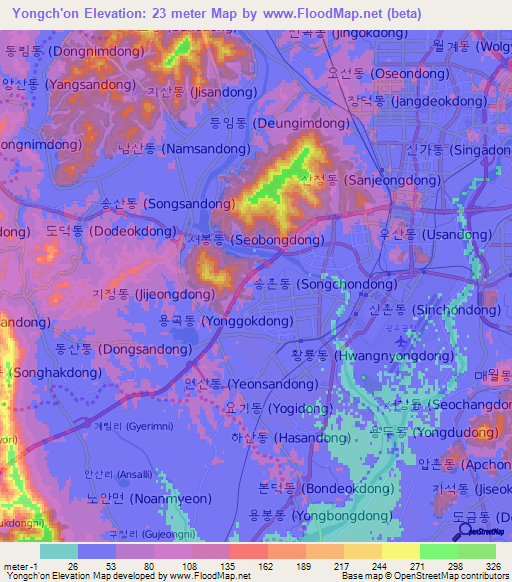 Yongch'on,South Korea Elevation Map