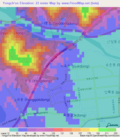 Yongch'on,South Korea Elevation Map