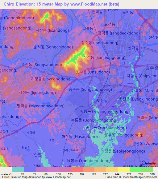 Chiro,South Korea Elevation Map