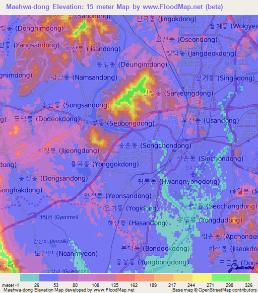 Maehwa-dong,South Korea Elevation Map