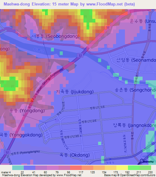 Maehwa-dong,South Korea Elevation Map