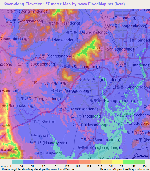 Kwan-dong,South Korea Elevation Map