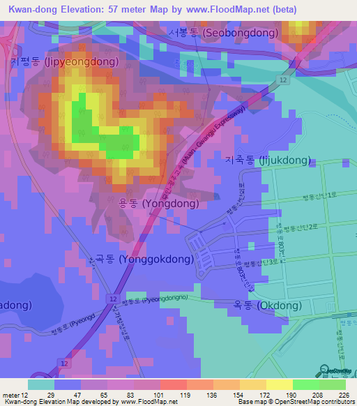 Kwan-dong,South Korea Elevation Map