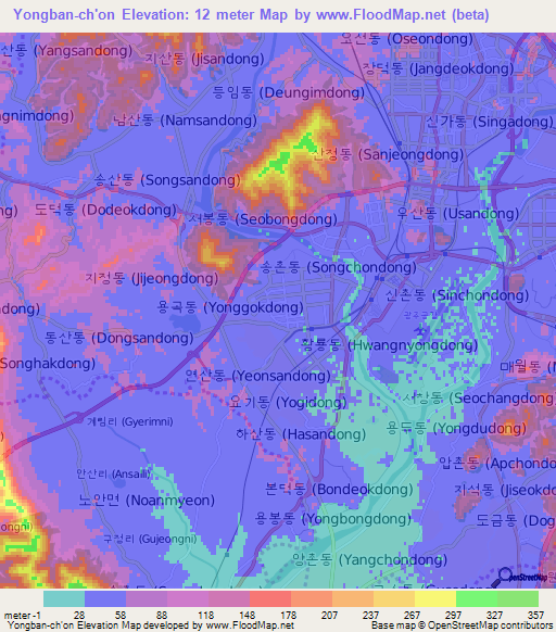 Yongban-ch'on,South Korea Elevation Map