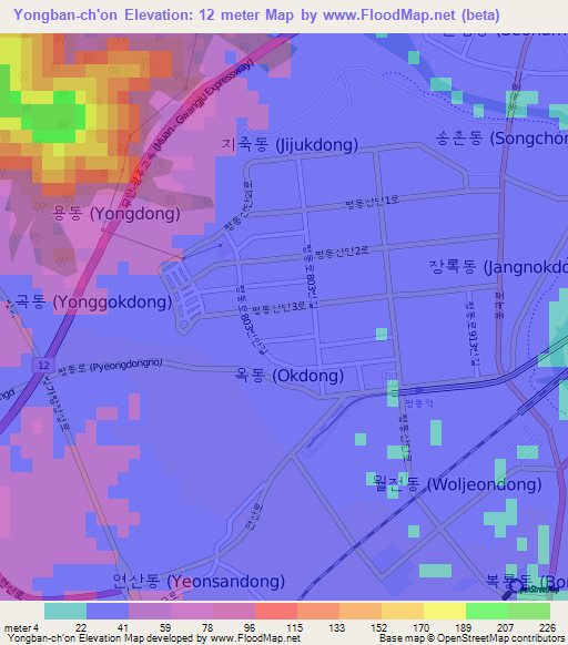 Yongban-ch'on,South Korea Elevation Map