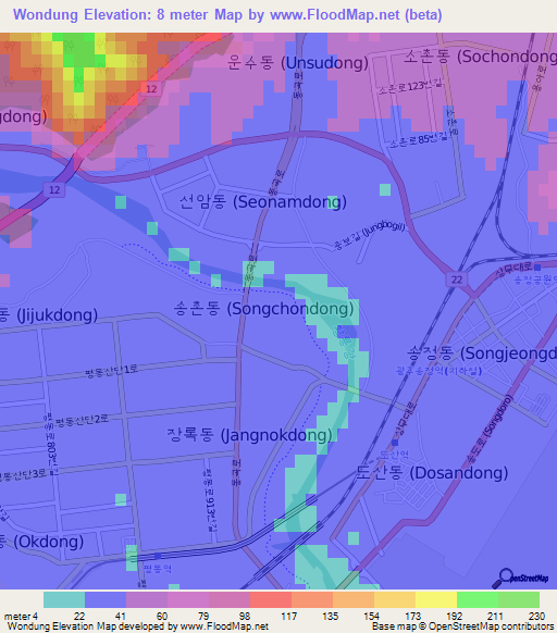 Wondung,South Korea Elevation Map