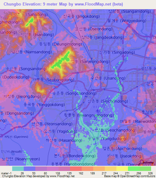 Chungbo,South Korea Elevation Map