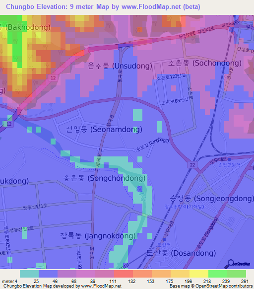 Chungbo,South Korea Elevation Map