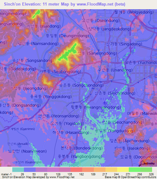 Sinch'on,South Korea Elevation Map