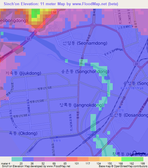 Sinch'on,South Korea Elevation Map