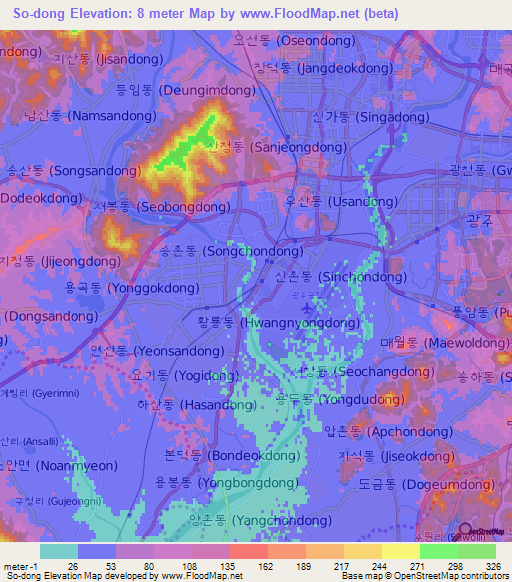 So-dong,South Korea Elevation Map