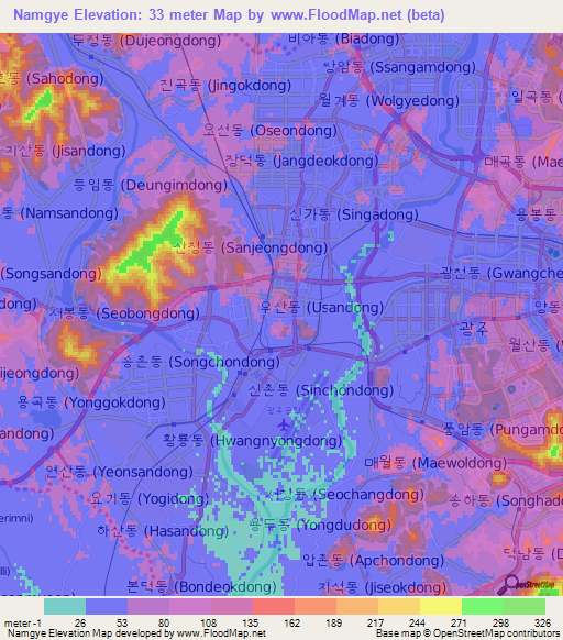 Namgye,South Korea Elevation Map